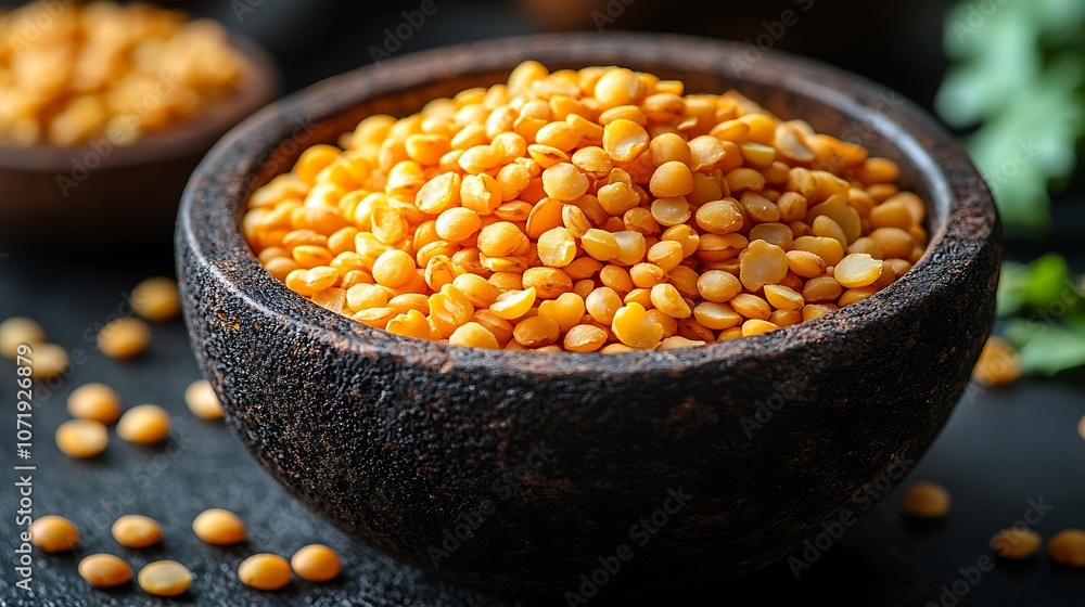 Closeup of earthy green split peas a small bowl packed with plantbased protein and fiber for a filling and healthy snack option Closeup of earthy green split peas a small bowl packed with plantbased protein and fiber for a filling and healthy snack option