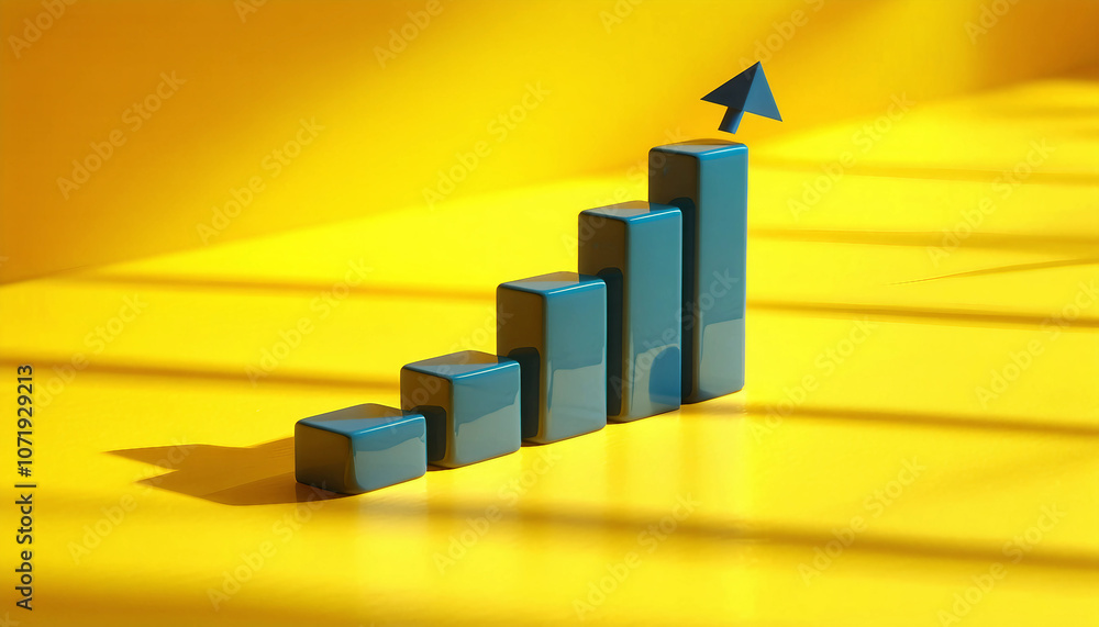 Obraz premium Stylized upward trending bar graph representing business growth on a yellow background 
