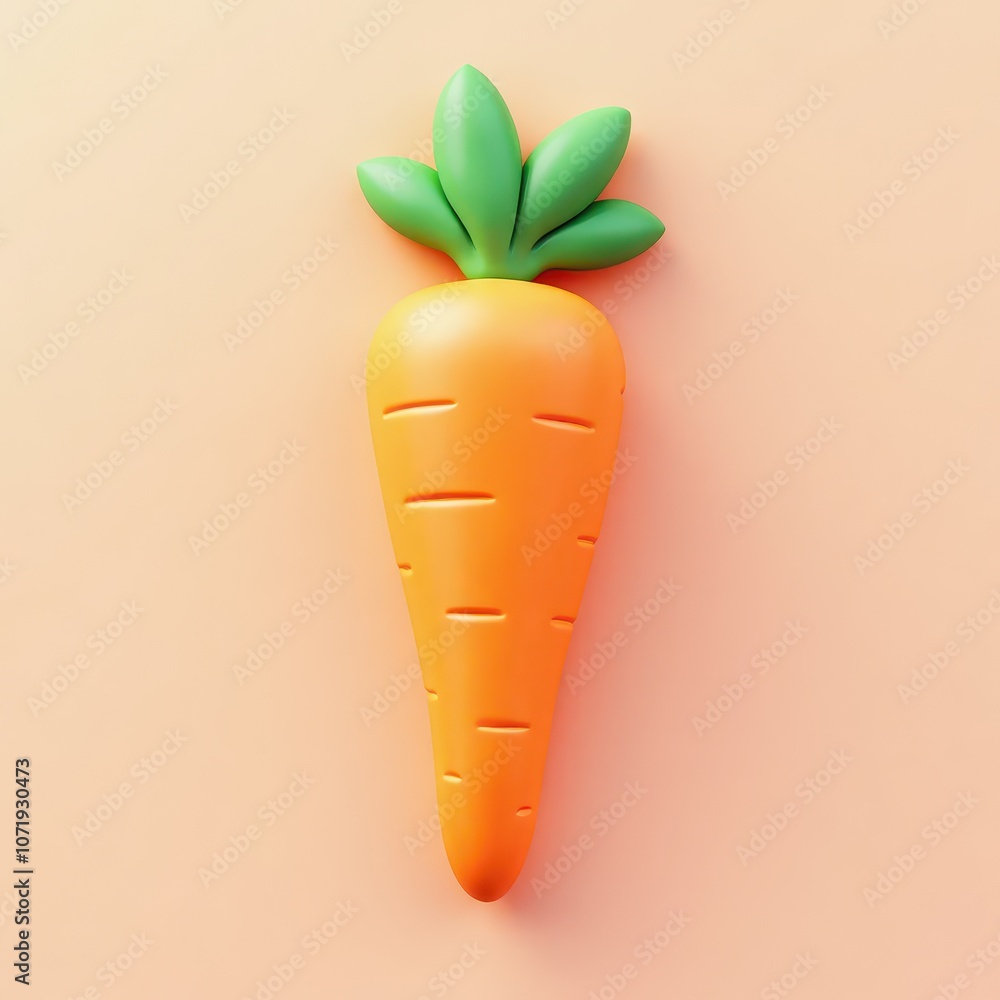 3D, three-dimensional illustration of carrot icon in cartoon or clay style on orange background 3D, three-dimensional illustration of carrot icon in cartoon or clay style on orange background