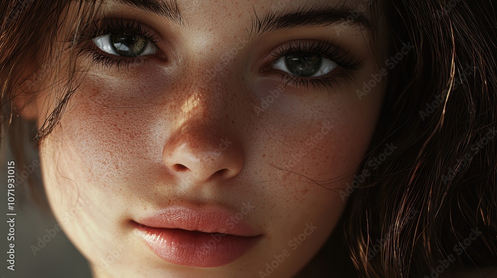 Realistic Portrait of a Young Woman with Freckles Realistic Portrait of a Young Woman with Freckles