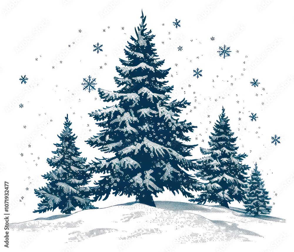 Obraz premium PNG Antique of christmas tree drawing sketch plant.