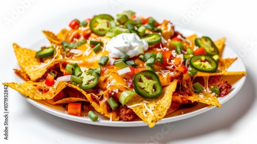 Close-up of Delicious Nachos with Beef, Cheese, and Toppings