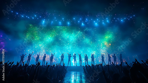 k-pop concert stage with flashy light show