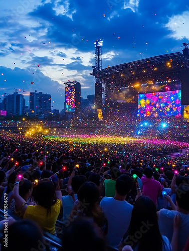 k-pop concert stage with flashy light show