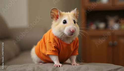 hamster wearing orange t shirt