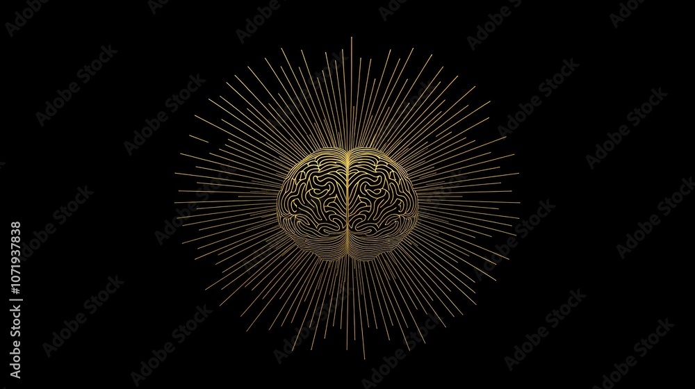 Radiating Golden Brain Art Design Radiating Golden Brain Art Design