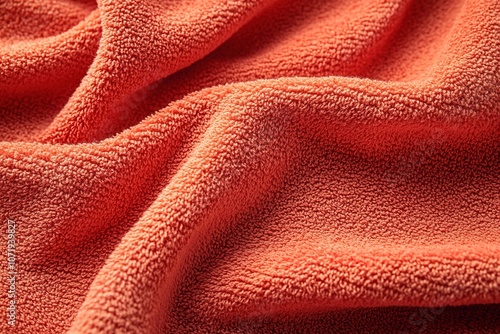 Close-up texture of orange terrycloth fabric with soft folds photo