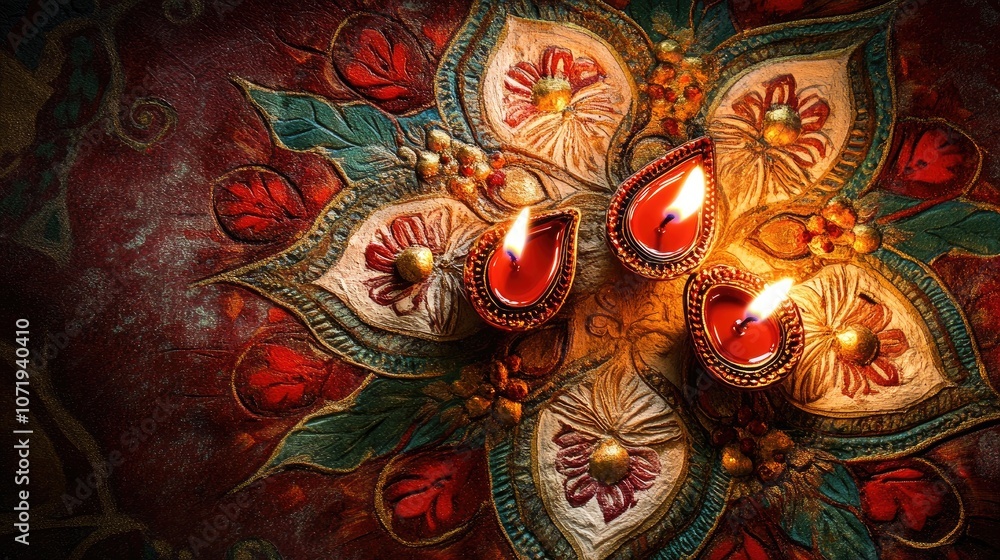 Fototapeta premium Elegant Diwali Mandala with Traditional Diyas