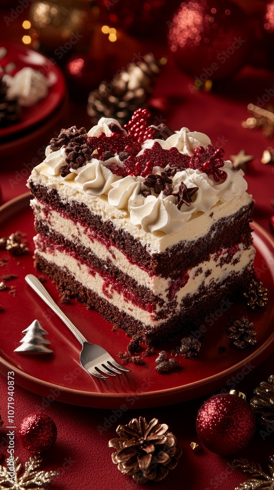photography of a chocolate festive pudding in a Christmas style on a gray background with holiday decor elements, minimalistic composition, top-down angle, Mockup for design photography of a chocolate festive pudding in a Christmas style on a gray background with holiday decor elements, minimalistic composition, top-down angle, Mockup for design