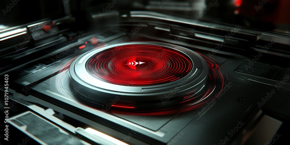Futuristic Technology Interface Red Glowing Play Button Futuristic Technology Interface Red Glowing Play Button
