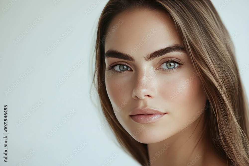 Naklejka premium Portrait of a Young Woman with Natural Beauty