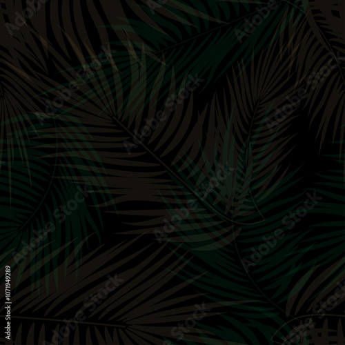 Seamless pattern with gray leaves on a black background