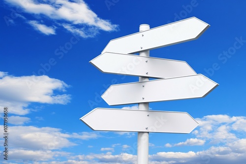 Blank Directional Signpost with Blue Sky and Clouds Multiple Choices Decision Making Co photo