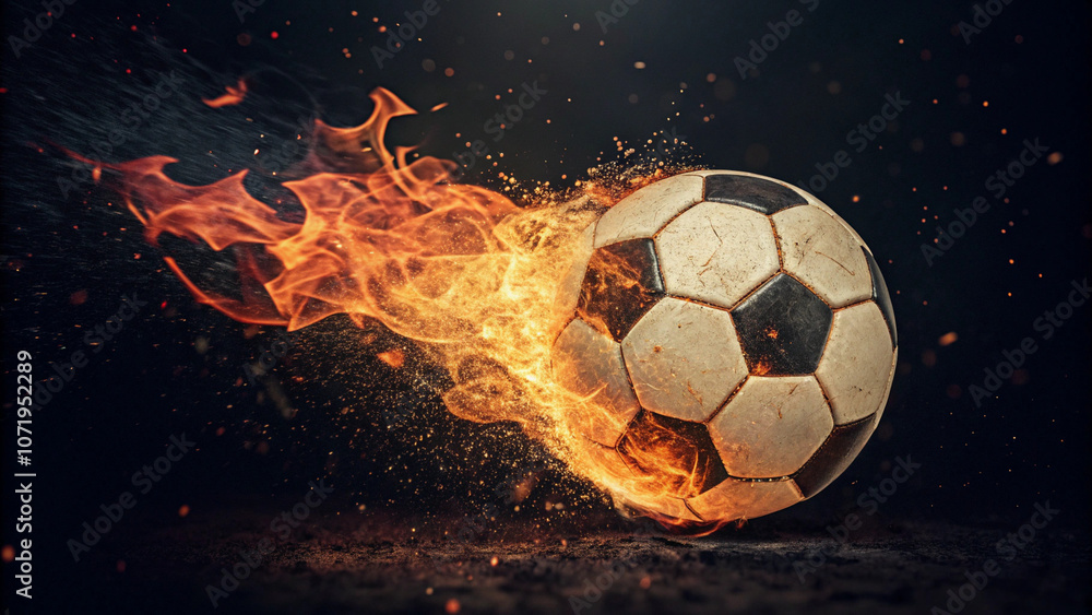 Fototapeta premium Fire soccer ball background