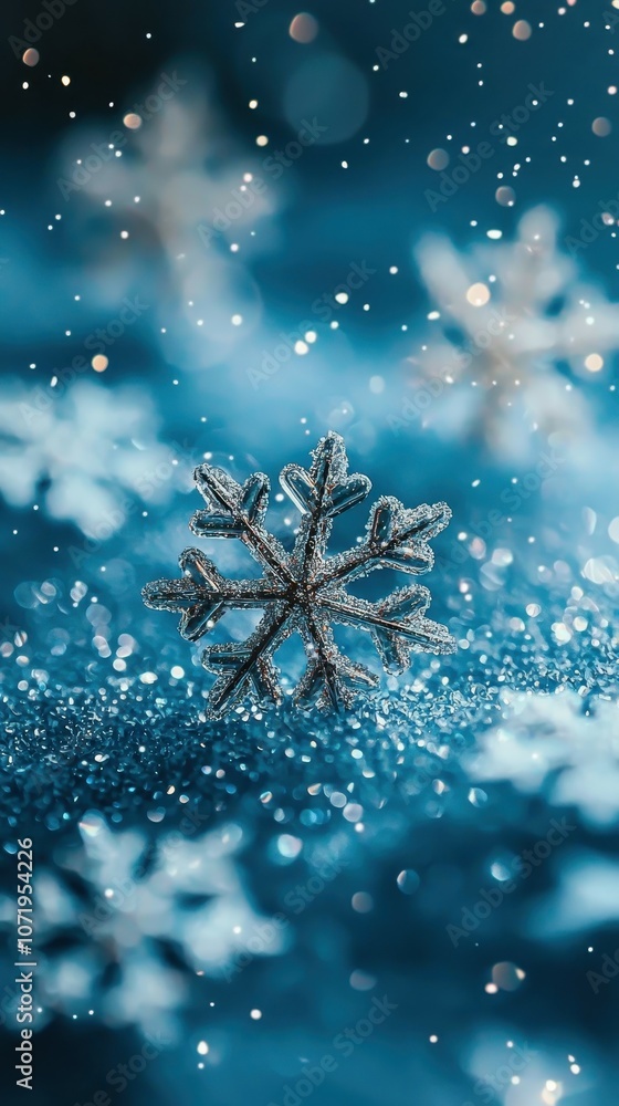 Create a serene winter scene with an icy blue background and scattered snowflakes Create a serene winter scene with an icy blue background and scattered snowflakes