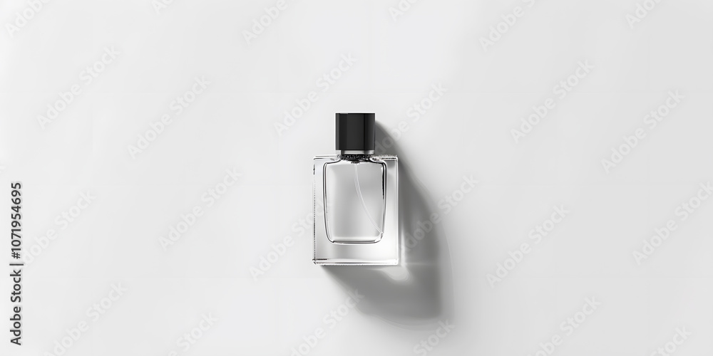 Minimalist realistic mockup of mini perfume bottle with subtle shadow on white background Minimalist realistic mockup of mini perfume bottle with subtle shadow on white background