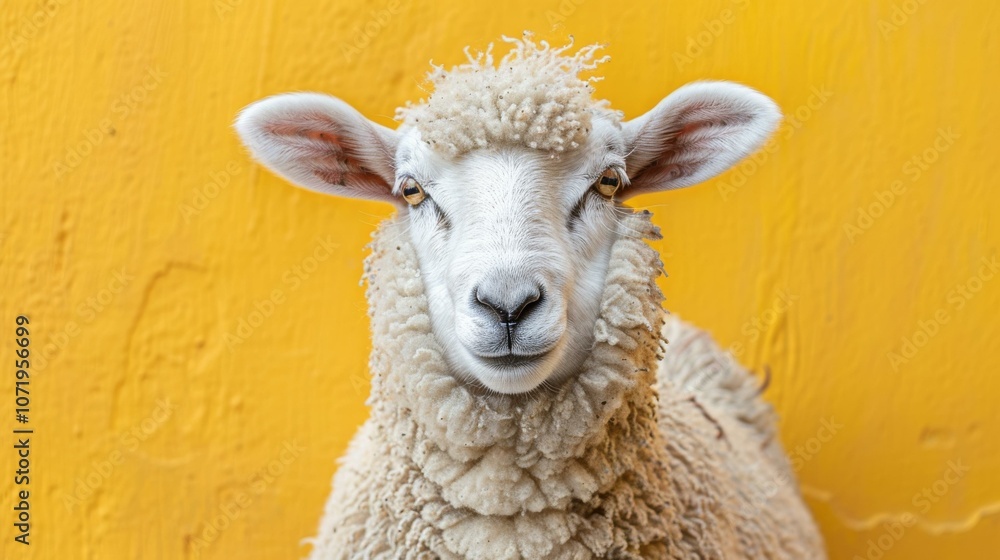 Fototapeta premium A Sheep Against a Yellow Background