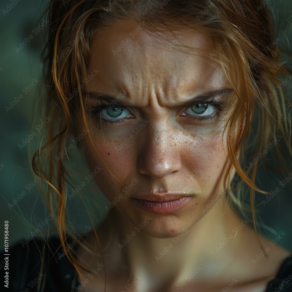 Close-up Portrait of a Caucasian Woman with a Strong Expression Close-up Portrait of a Caucasian Woman with a Strong Expression