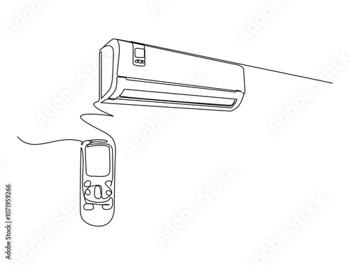 Continuous one line drawing of indoor Air Conditioner. Air conditioner single line art vector illustration. Editable vector.