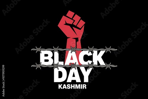 Kashmir Black Day Protest Design with Barbed Wire and Fists Symbolism

