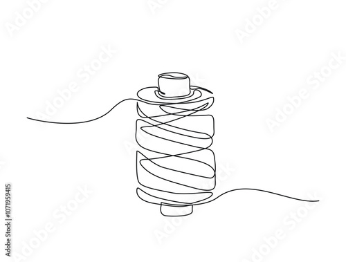 Continuous one line drawing of textile spool of thread . Spool of thread single line art vector illustration. Editable vector.