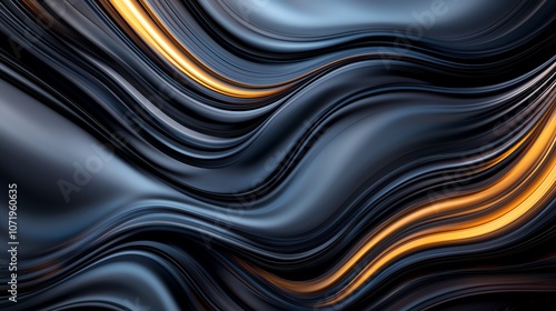 Abstract fluid waves with metallic highlights