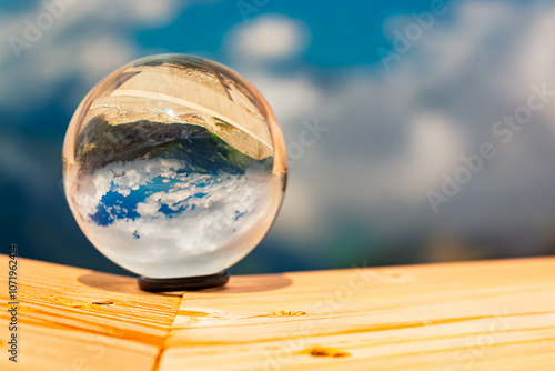 Crystal ball alpine summer landscape shot at the famous Hintertux glacier, Tux, Schwaz, Zell am Ziller, Tyrol, Austria