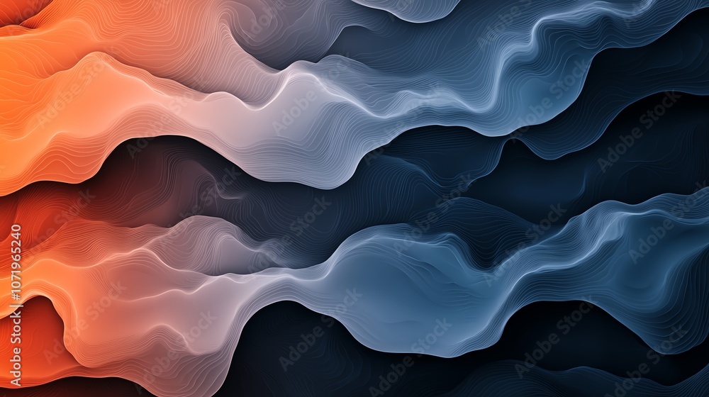 Fototapeta premium Abstract waves in orange and blue hues.