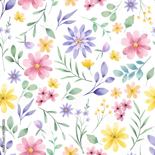 Seamless floral pattern, watercolor background with flowers. Repeat fabric wallpaper print texture. Perfectly for wrapped paper, backdrop.