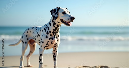 Playful Dalmatian enjoying the beach