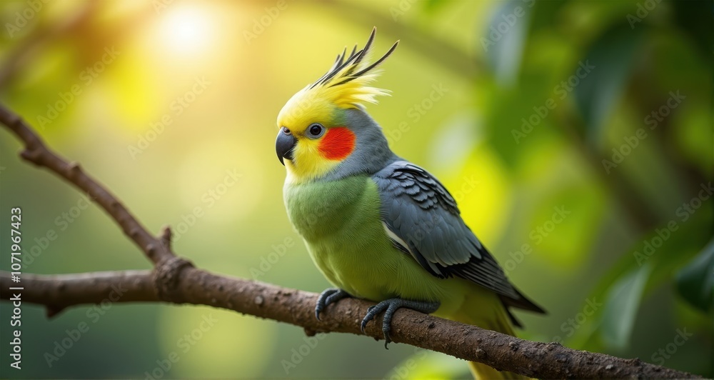 Colorful cockatiel perched on a branch Colorful cockatiel perched on a branch
