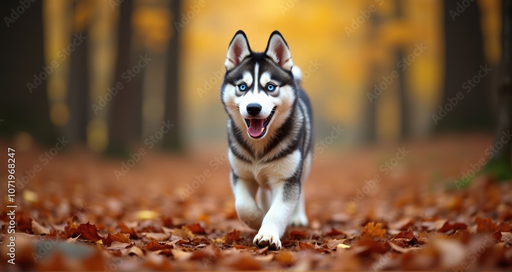 Happy Siberian Husky in autumn setting Happy Siberian Husky in autumn setting