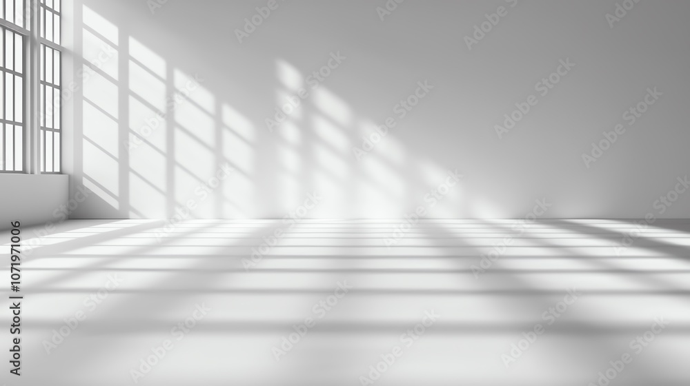 Obraz premium Bright sunlight casts geometric shadows indoors.