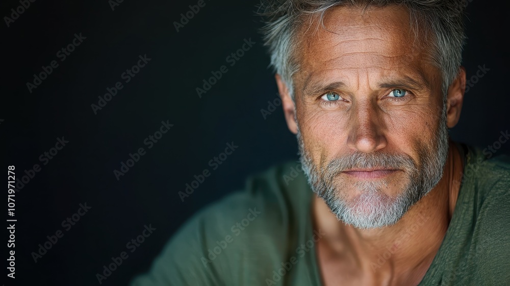 A rugged, mature man with piercing blue eyes gazes intently at the viewer, conveying depth and resilience through his expression and presence. A rugged, mature man with piercing blue eyes gazes intently at the viewer, conveying depth and resilience through his expression and presence.