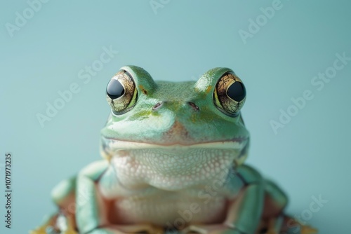 A Green Tree Frog with Big Bulging Eyes photo