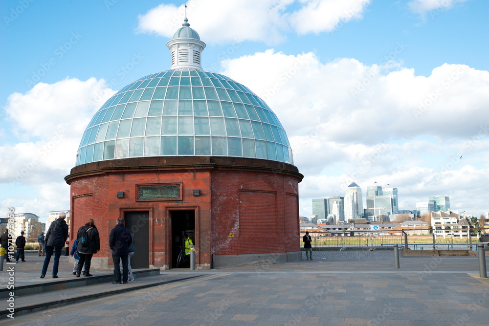 Obraz premium Entrance to the foot tunnel under river Thames in Greenwich London, UK.