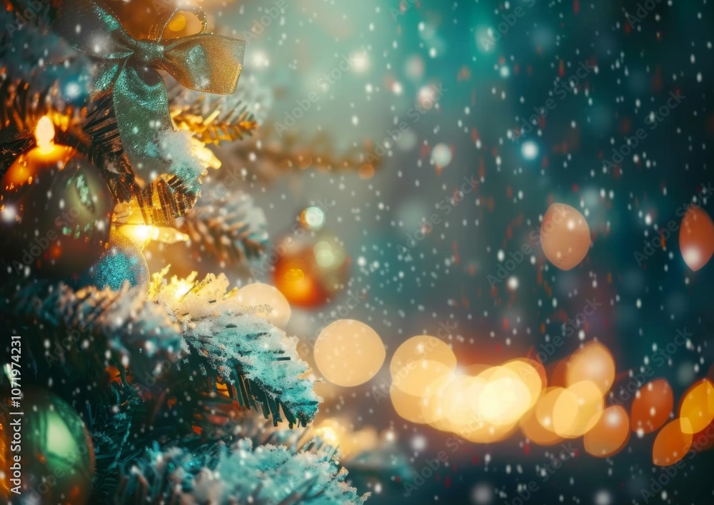 A Christmas tree with lights and ornaments on it A Christmas tree with lights and ornaments on it