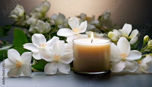 candle and beautiful white flowers