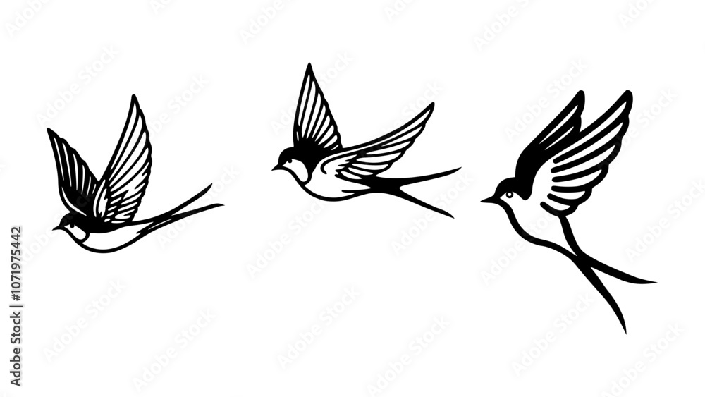 Obraz premium Flying Swallow Bird Silhouettes - Minimalist Design Set