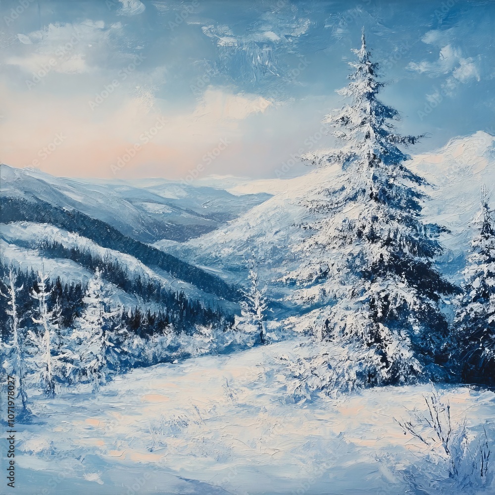 Fototapeta premium Winter panorama of Carpathians.