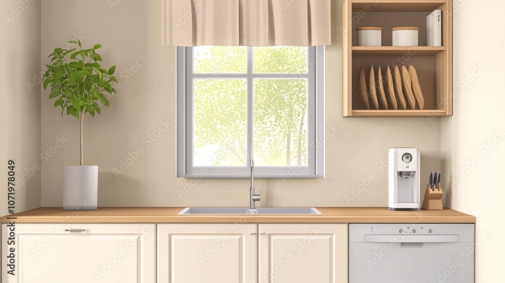 Fototapeta premium Modern Kitchen Interior Design with Window View