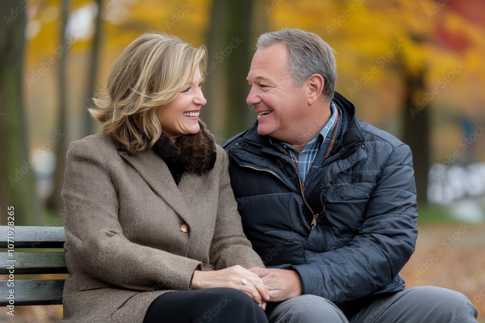 Fototapeta premium Mature Couple Enjoying Quality Time in Autumn Park