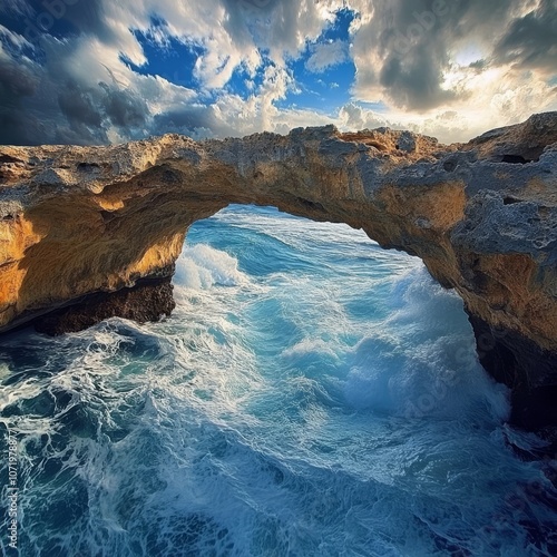 Stone arch by Aruba's waves photo