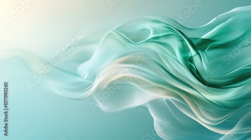 A beautifully blended swirl of green and white hues creates an ethereal, fluid form, showcasing the elegance of abstract motion and flow. photo