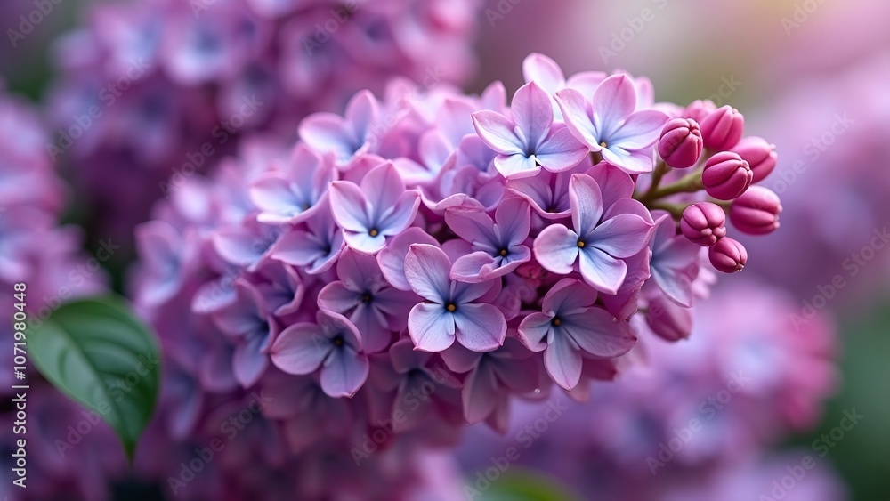 Dense cluster of lilac flowers scene, purple and petal-delicate