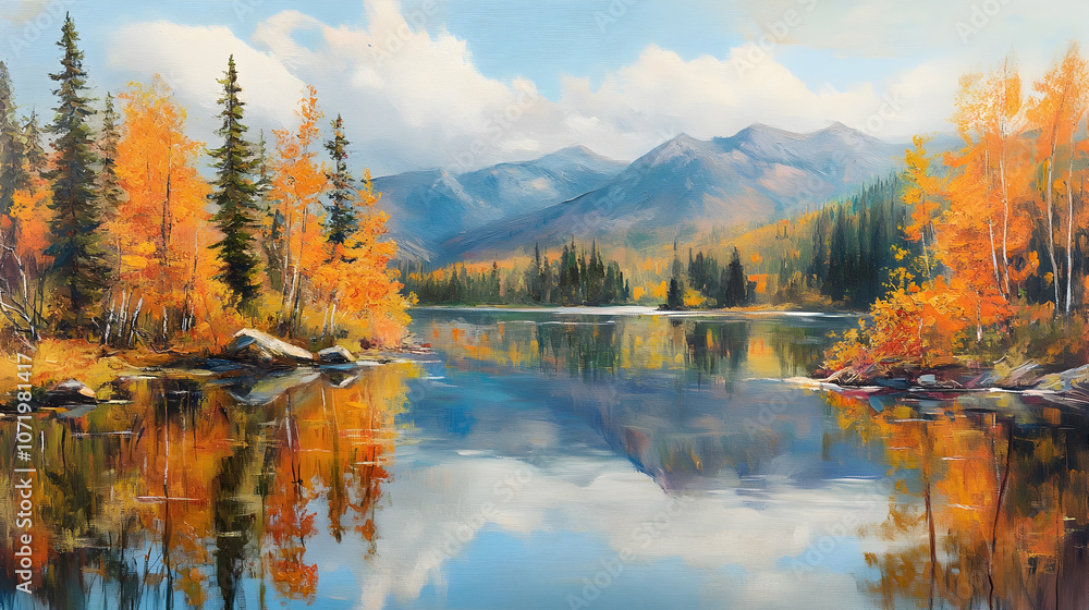 Autumn mountain landscape with a reflective lake, capturing the vibrant colors and tranquility of fall - Autumn mountain landscape with a reflective lake, capturing the vibrant colors and tranquility of fall -