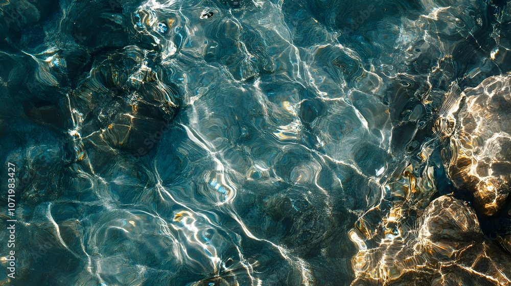 Clear water ripples texture, showcasing blue surface with sunlight reflections for a calming, minimalist design - Clear water ripples texture, showcasing blue surface with sunlight reflections for a calming, minimalist design -