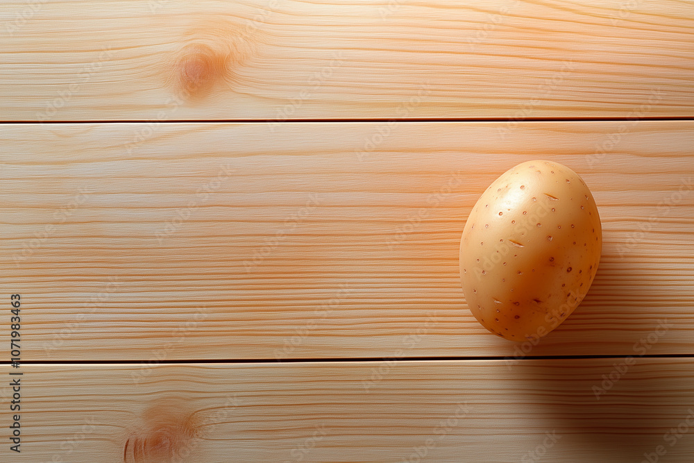 Single Raw Potato on Wooden Surface with Natural Lighting. Copy space. Single Raw Potato on Wooden Surface with Natural Lighting. Copy space.