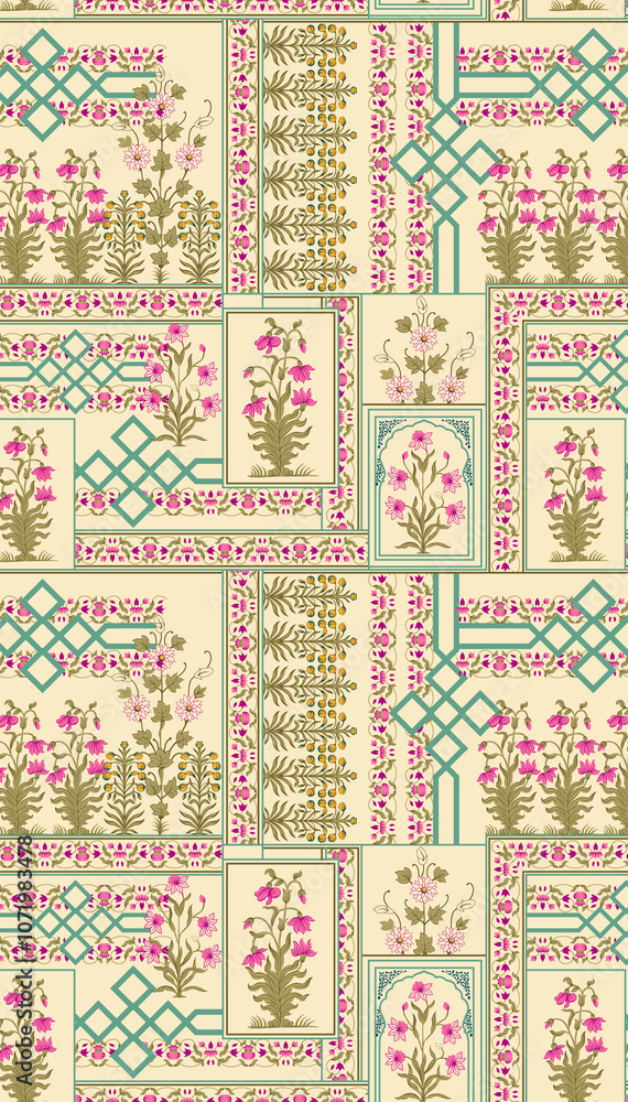 seamless beautiful wallpaper cards all over design floral leaf vintage ornament Victorian ethnic geometric print paisley pattern