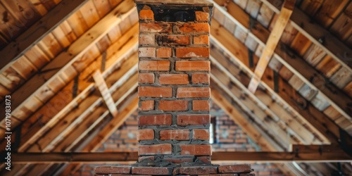 unfinished attic with brick chimney photo